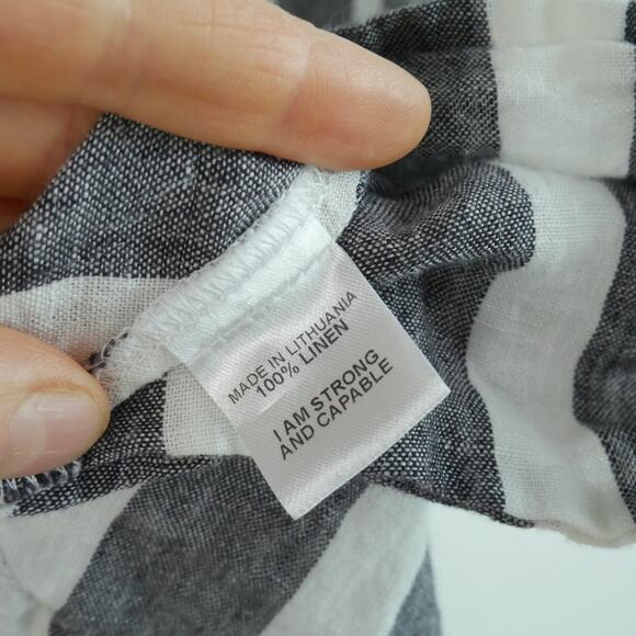 FLAX 1G Top 100% Linen Striped Popover Short Sleeve Boho Artsy Lagenlook Relaxed - Picture 5 of 6